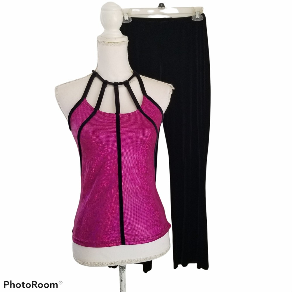 Curtain Call Dance Costume Womens Medium Pink Shimmery Top Black Pants Hip Hop